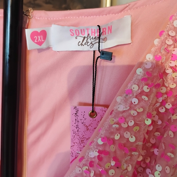 Southern Fried Chics "Viva La Dolly" Women's Size XXL Pink Sequin Shift Dress - Picture 6 of 8